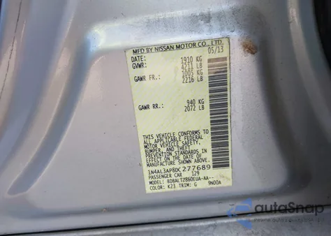 2013 Nissan Altima 2.5 Sv z USA, uszkodzony, nr VIN 1N4AL3AP8DC277689